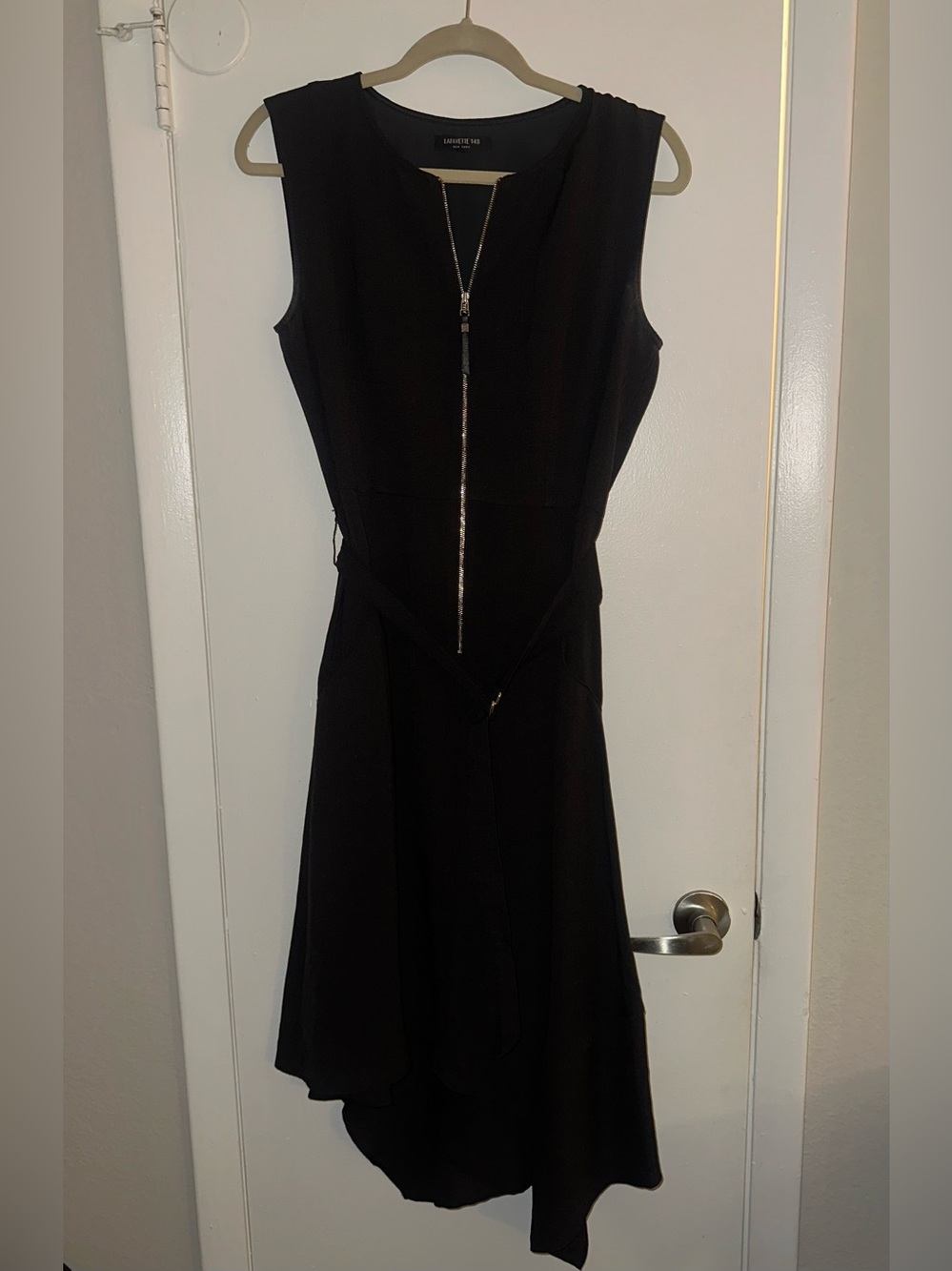 Lafayette 148 New York Black Sleeveless Zip-Front Asymmetrical Dress